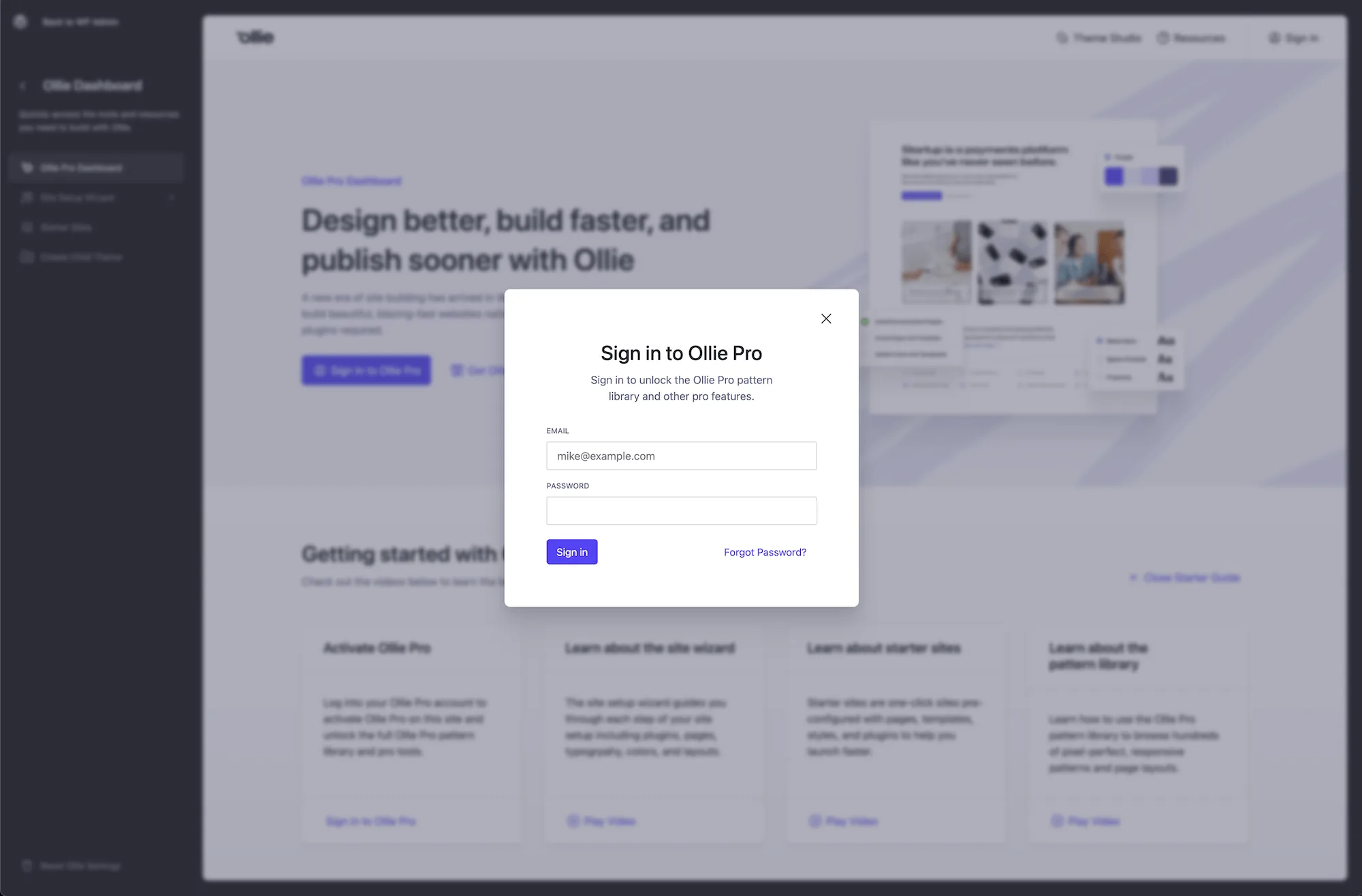 Ollie dashboard account