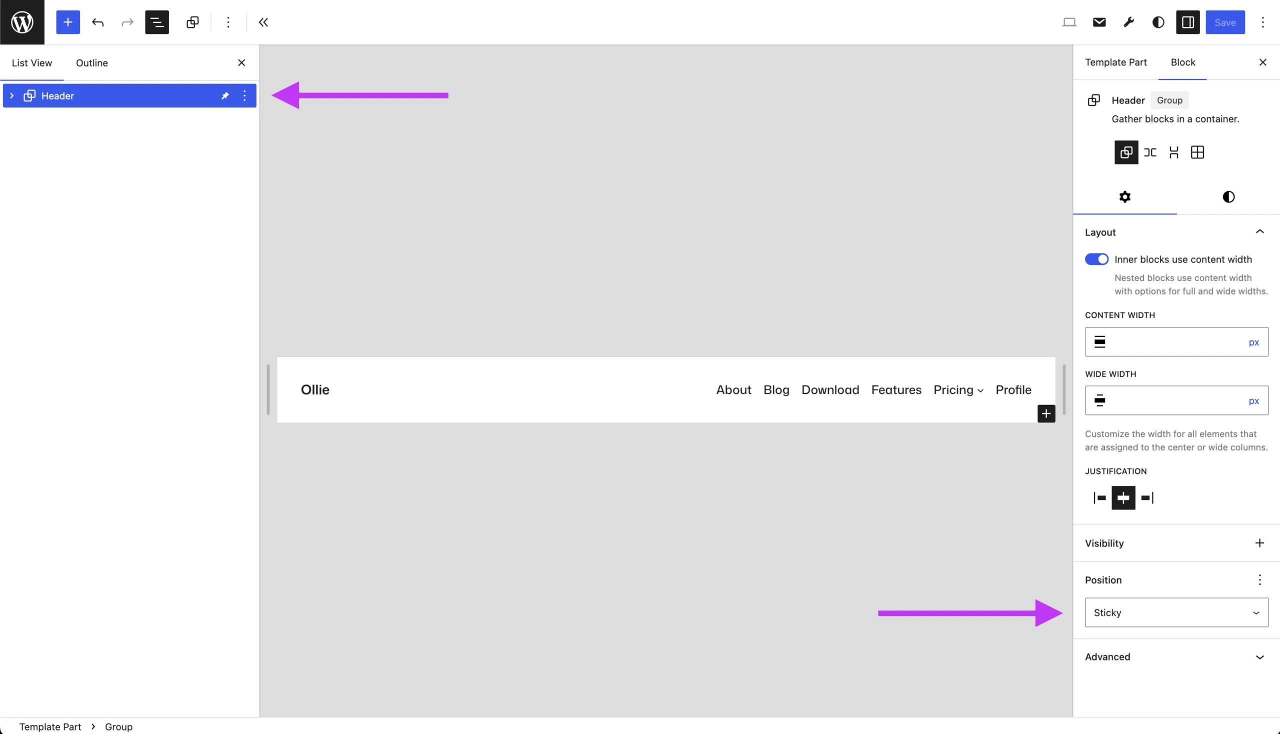 Use sticky header