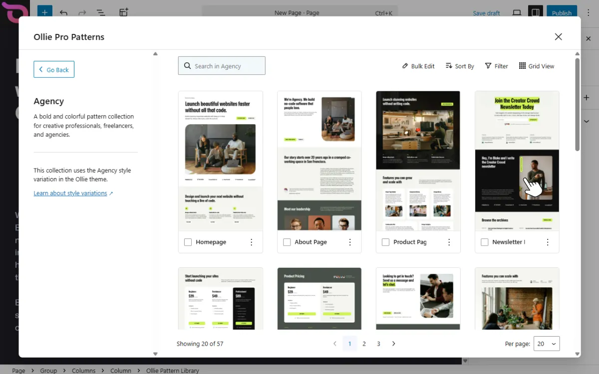 Ollie browse pattern library