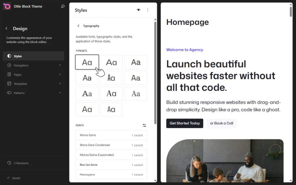 Ollie editor typography