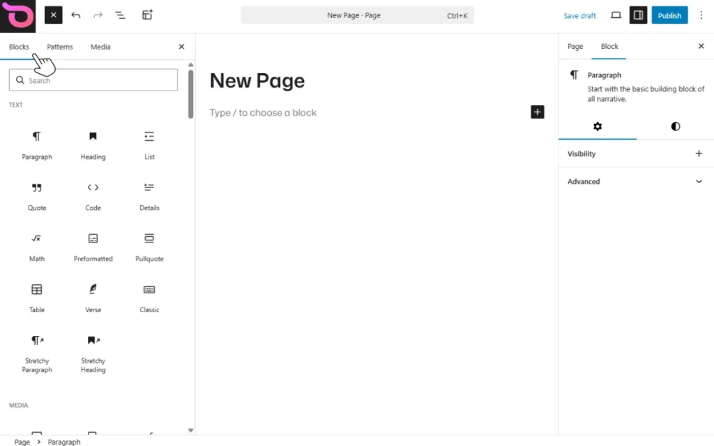 Standard blocks WordPress
