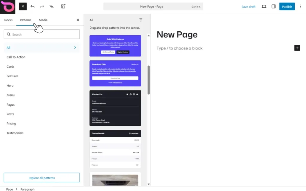 Standard patterns WordPress