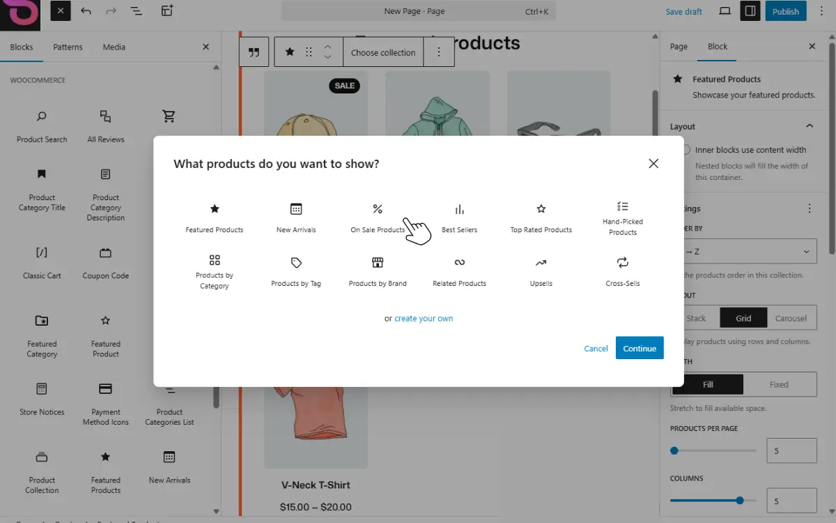 Product collection block change ollie
