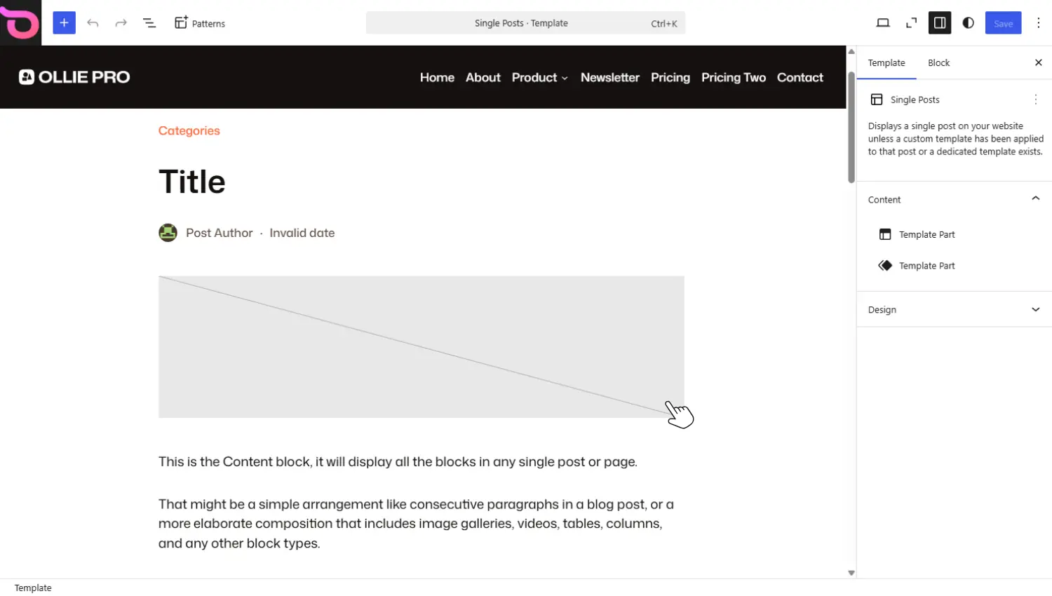 Single post block template