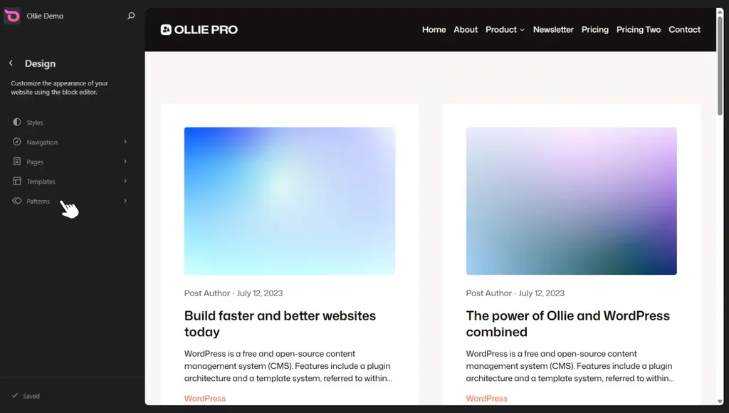 Wordpress block patterns
