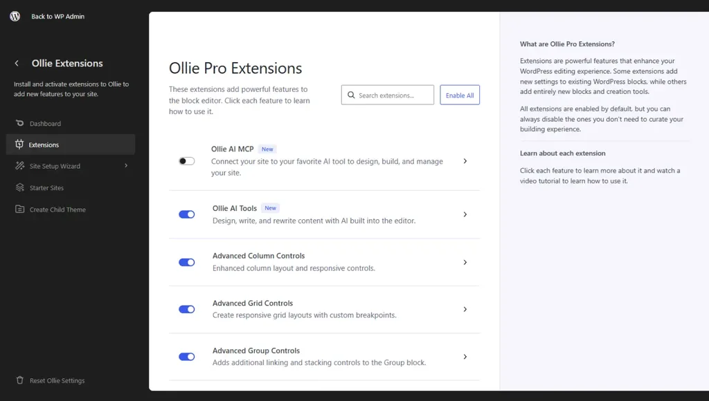 Ollie pro extensions
