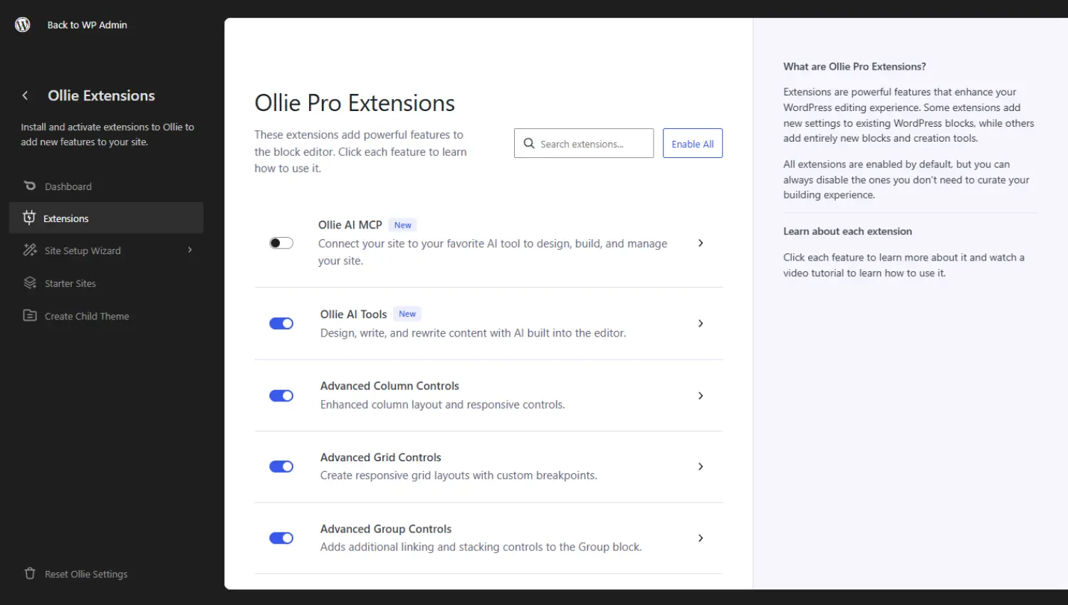 Ollie pro extensions
