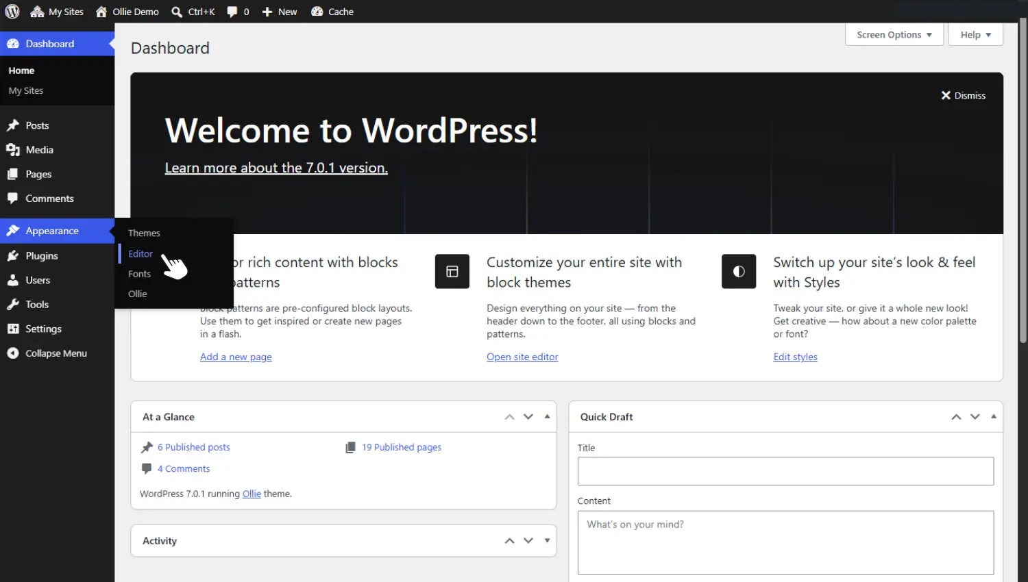 Wordpress site editor