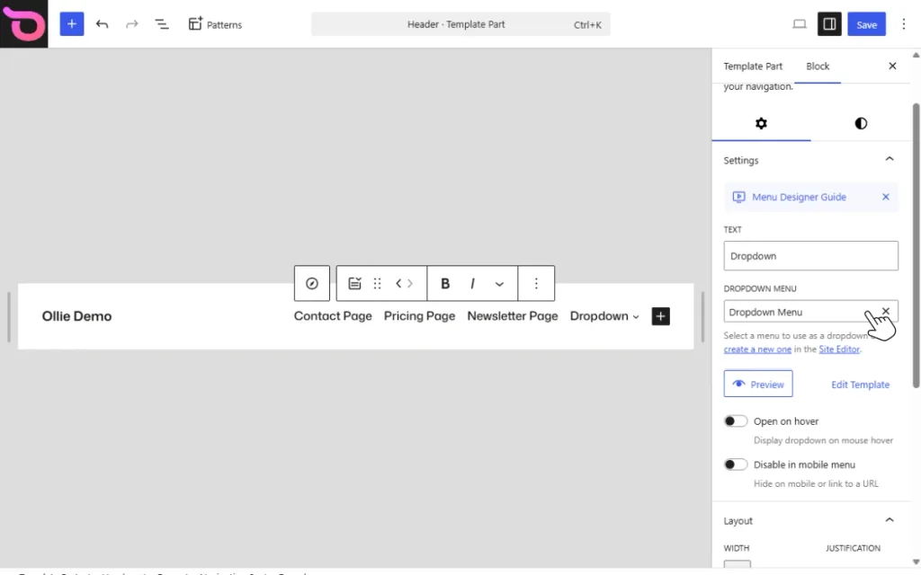 Add dropdown menu ollie