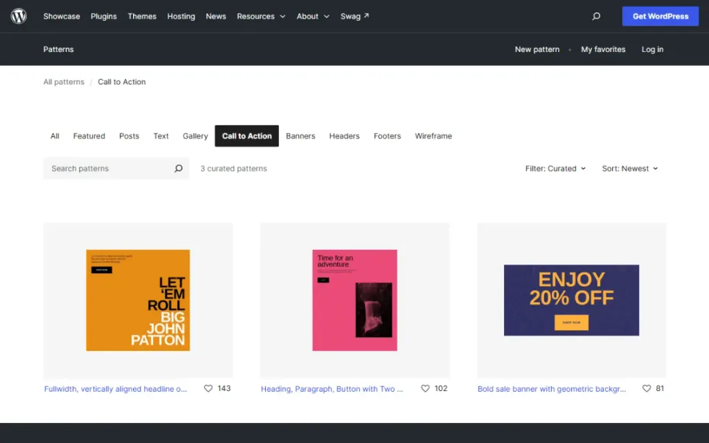 Curated patterns wordpress
