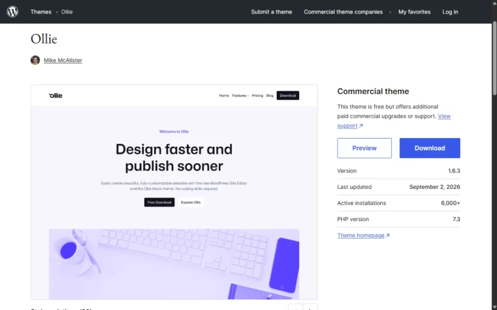 Free ollie theme wp