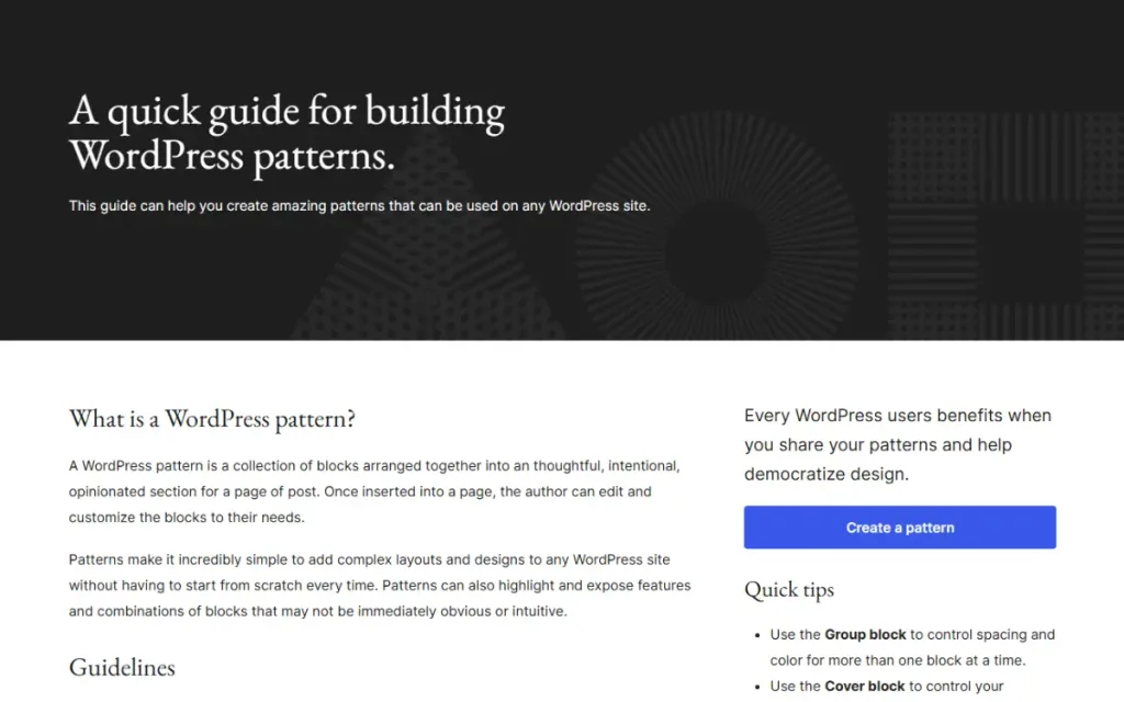 Wordpress pattern guide