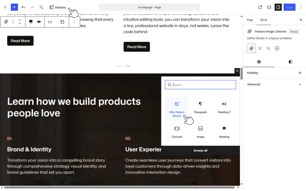 Ollie pattern library