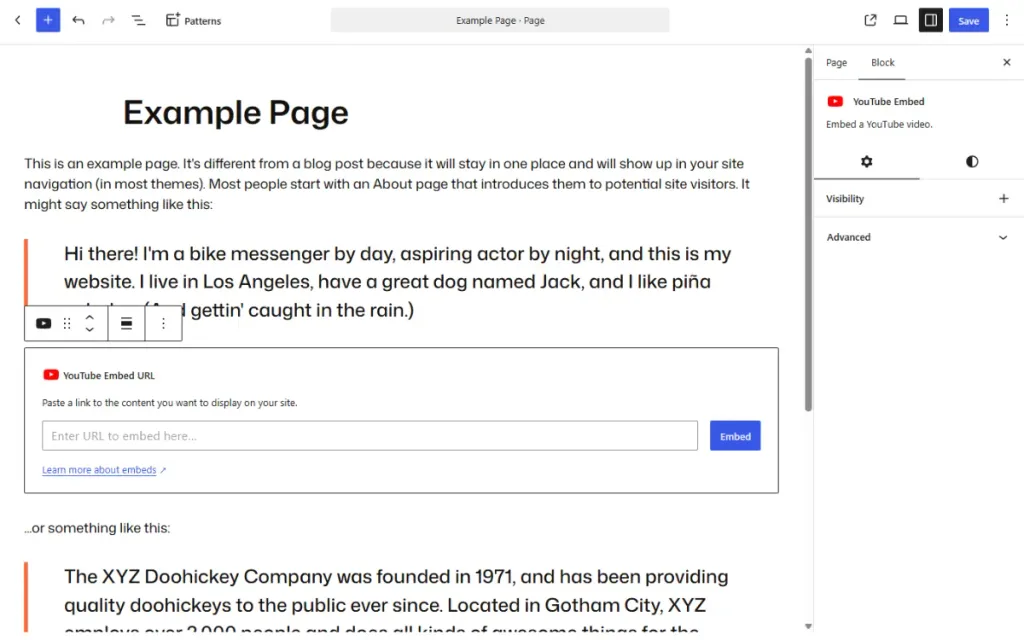 Youtube video embed wordpress